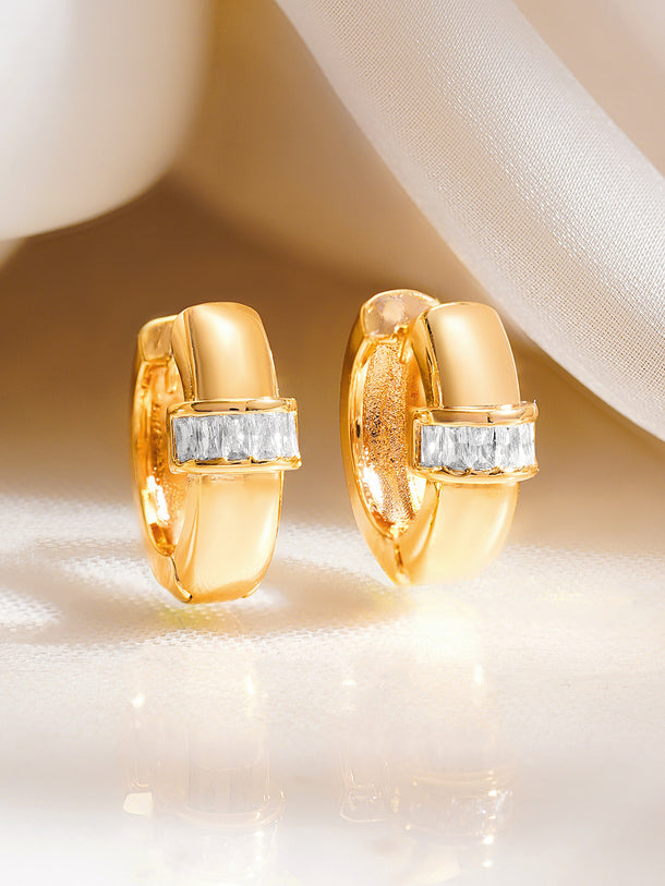Gold Plated Crystal Baguette Hoop Earrings