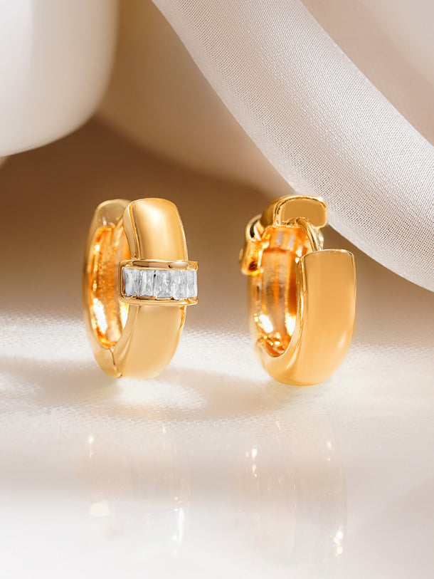 Gold Plated Crystal Baguette Hoop Earrings
