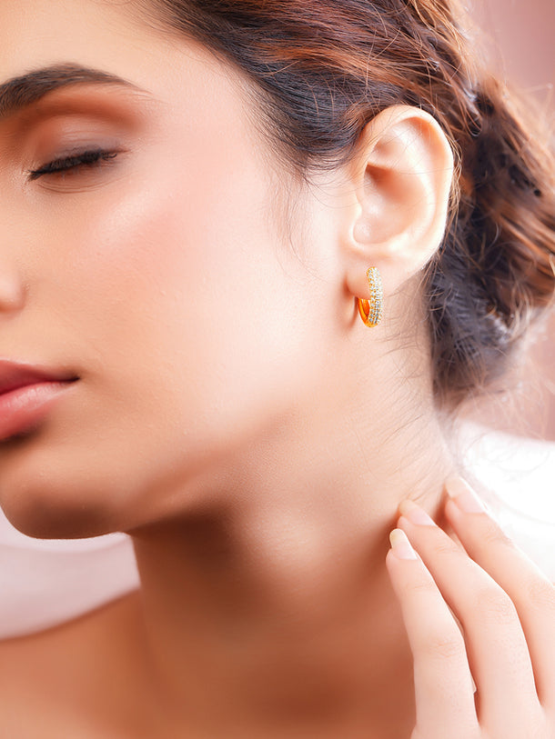 Gold Plated American Diamond Zirconia Hoop Earrings