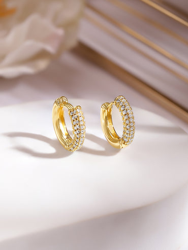 Gold Plated American Diamond Zirconia Hoop Earrings