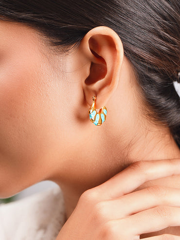 Demifine 18K Gold Plated Stainless steel Turquoise Enamel Pattern Hoops