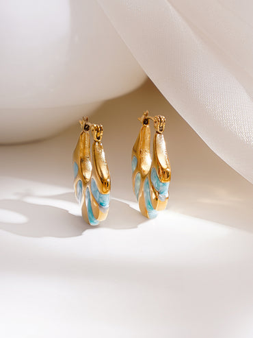 Demifine 18K Gold Plated Stainless steel Turquoise Enamel Pattern Hoops