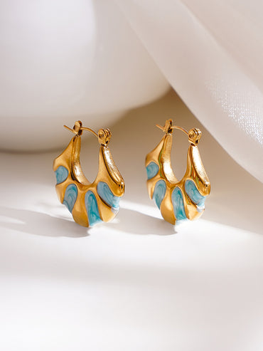 Demifine 18K Gold Plated Stainless steel Turquoise Enamel Pattern Hoops