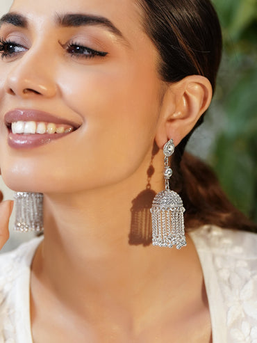 Oxidised Dome Jhumkas with Chain Tassels