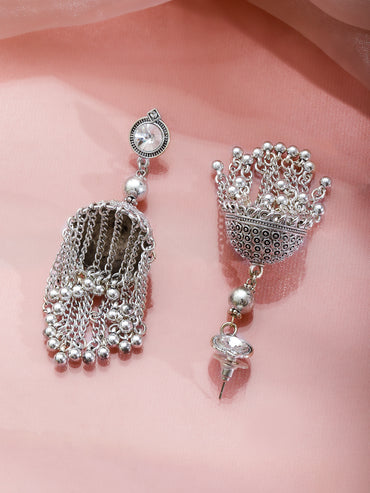 Oxidised Dome Jhumkas with Chain Tassels