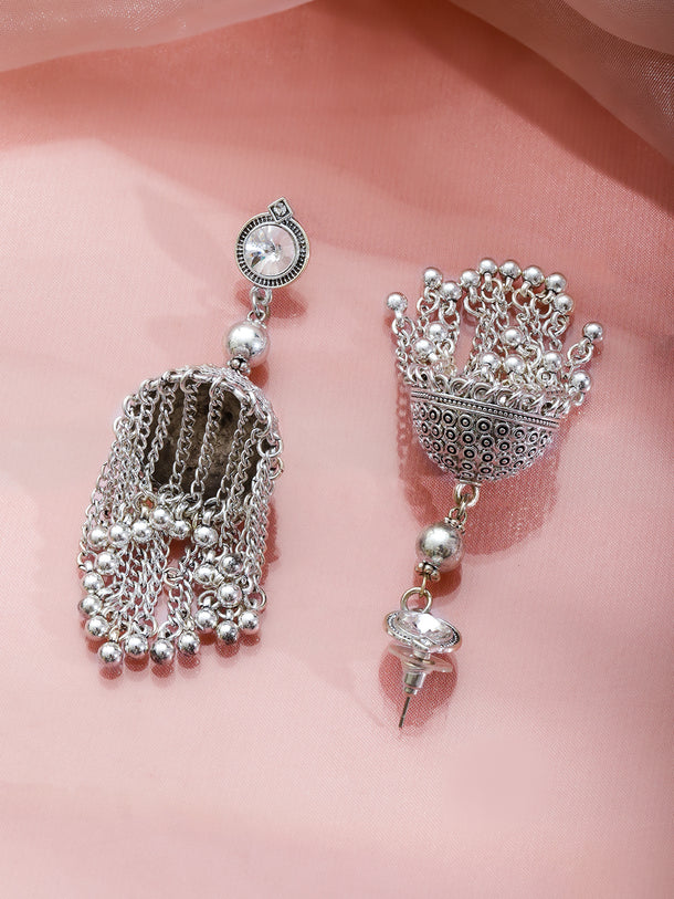 Oxidised Dome Jhumkas with Chain Tassels