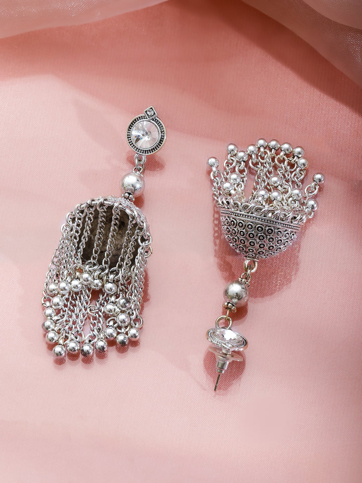 Oxidised Dome Jhumkas with Chain Tassels