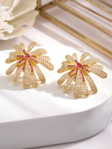 Floral Firework Red-Pink Glam Gold Studs
