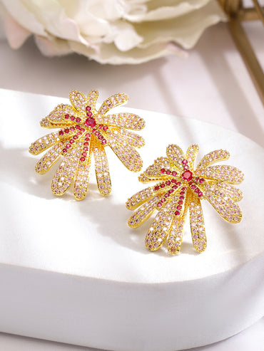 Floral Firework Red-Pink Glam Gold Studs