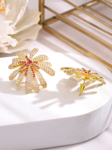 Floral Firework Red-Pink Glam Gold Studs