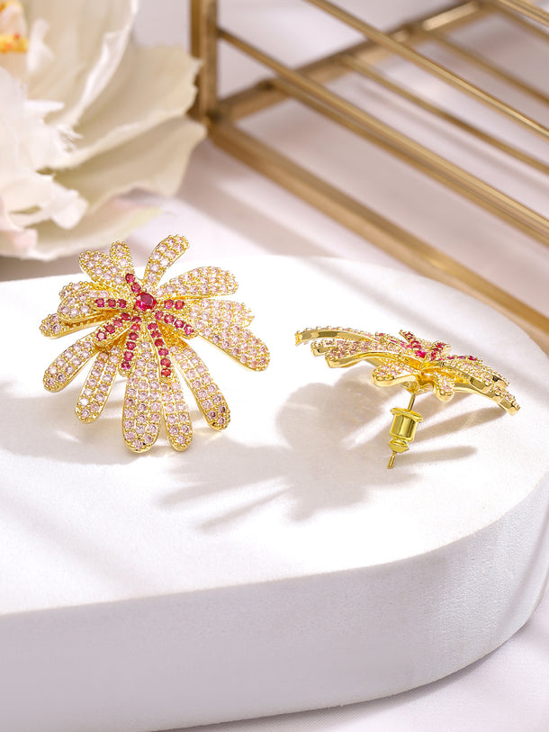 Floral Firework Red-Pink Glam Gold Studs