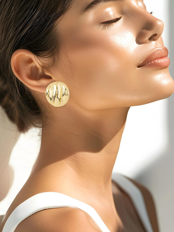 Rubans 18K Gold Plated Circular Stud Earrings with Elegant Wave Design