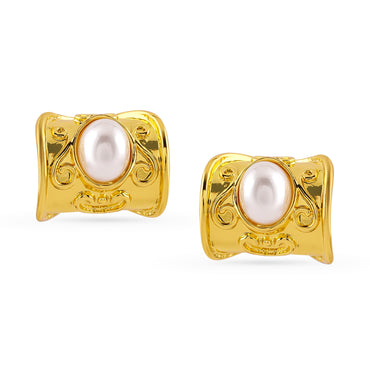 Gold Toned Pearl Studded Huggie Earrings
