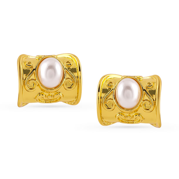 Gold Toned Pearl Studded Huggie Earrings