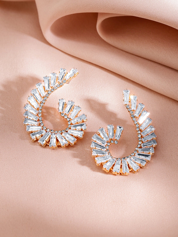 Trendy Geo Curves Crystal Stud Earrings
