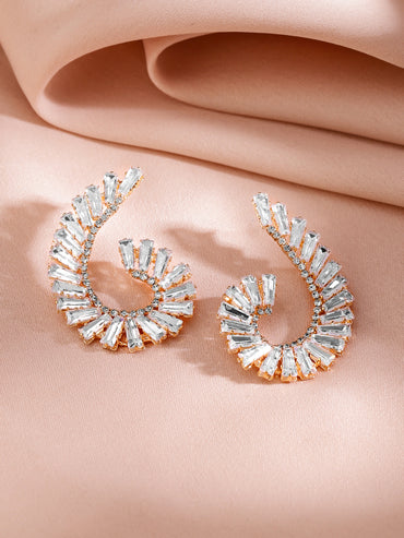 Trendy Geo Curves Crystal Stud Earrings