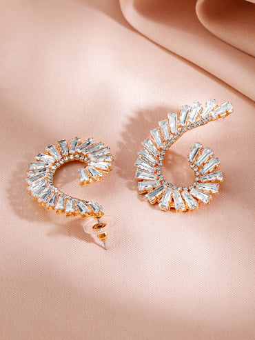 Trendy Geo Curves Crystal Stud Earrings