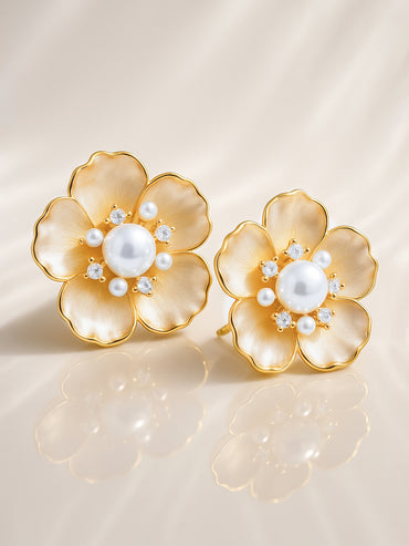 Pearl Blossom Stud Earrings