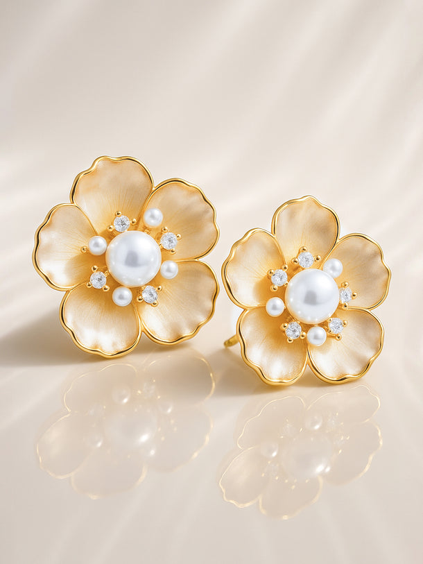 Pearl Blossom Stud Earrings