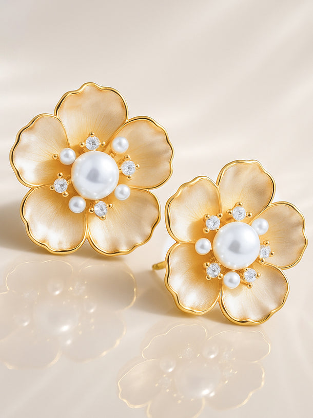 Pearl Blossom Stud Earrings