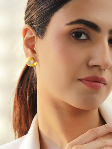 Gold Pave Studded Clip On Studs