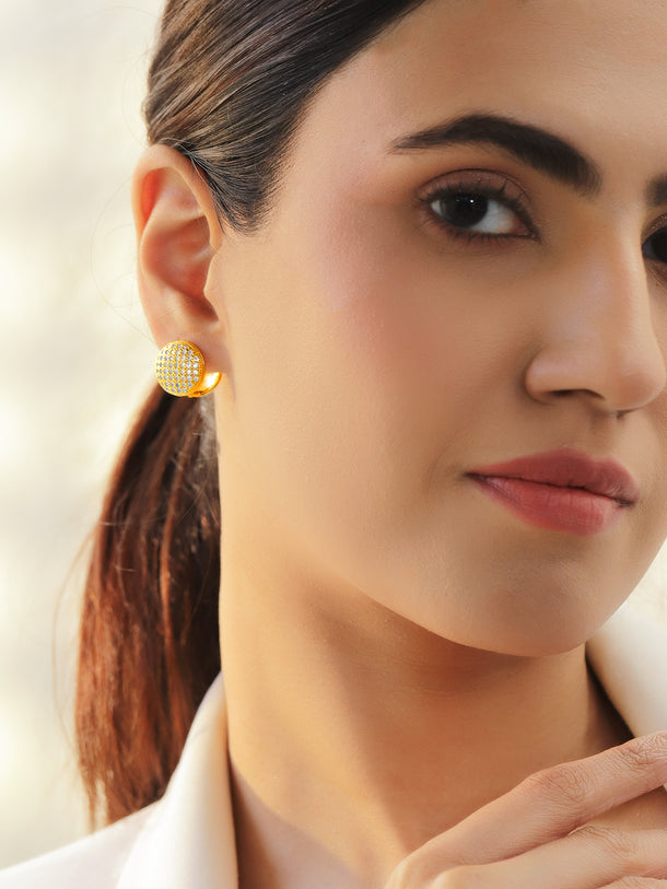 Gold Pave Studded Clip On Studs