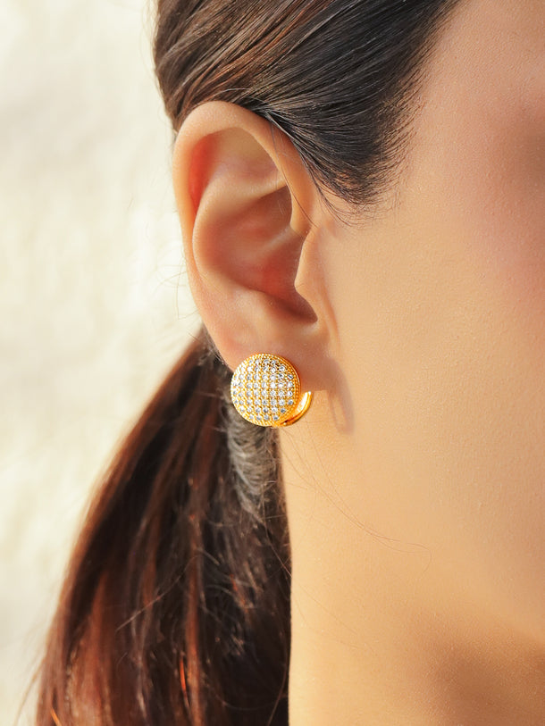 Gold Pave Studded Clip On Studs