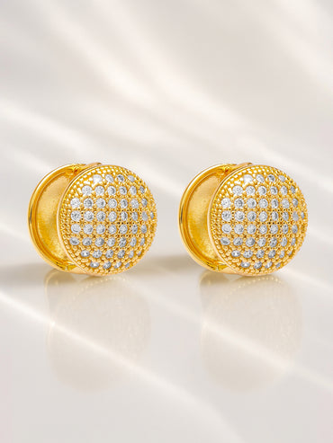 Gold Pave Studded Clip On Studs