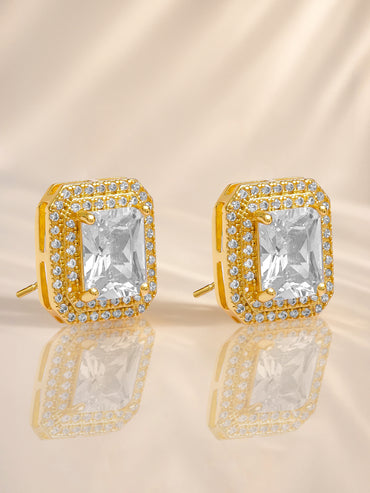 American Diamond Zironica Gold Plated Stud Earring