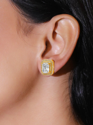 American Diamond Zironica Gold Plated Stud Earring