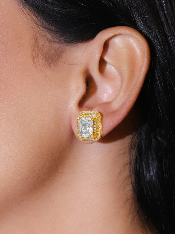 American Diamond Zironica Gold Plated Stud Earring