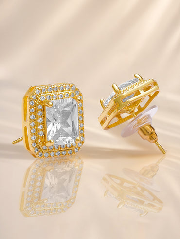 American Diamond Zironica Gold Plated Stud Earring