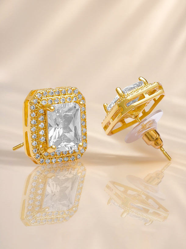 American Diamond Zironica Gold Plated Stud Earring
