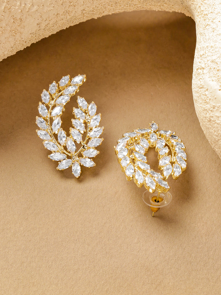 Rubans Gold-Plated Crystals Studded Leaf Shaped Studs