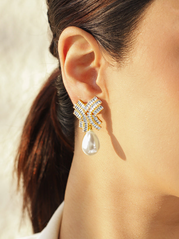 Crystal Studded Pearl Drop Earrings