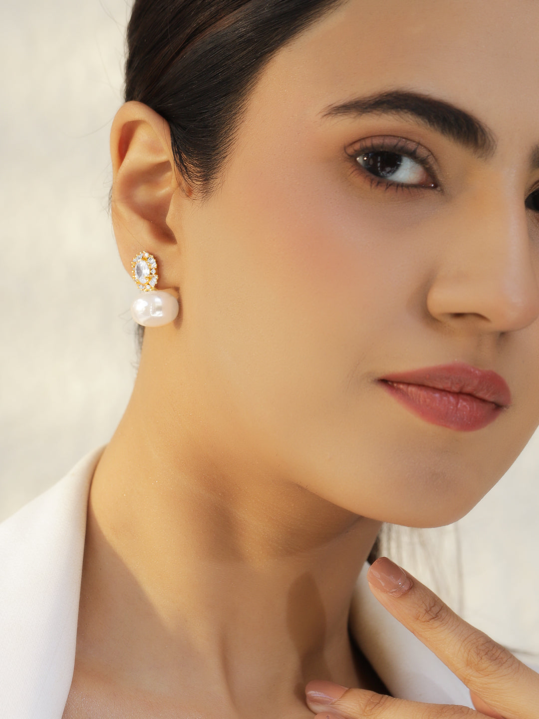 American Diamond Zirconia Pearl Drop Earrings