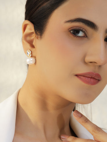 American Diamond Zirconia Pearl Drop Earrings