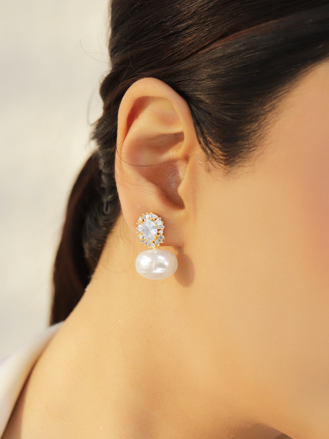 American Diamond Zirconia Pearl Drop Earrings