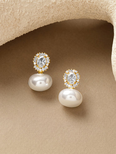 American Diamond Zirconia Pearl Drop Earrings