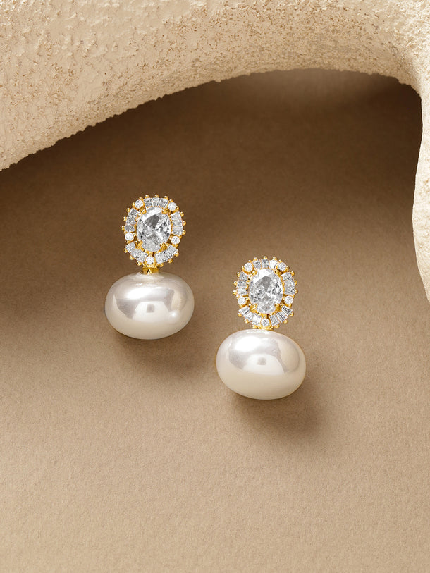American Diamond Zirconia Pearl Drop Earrings
