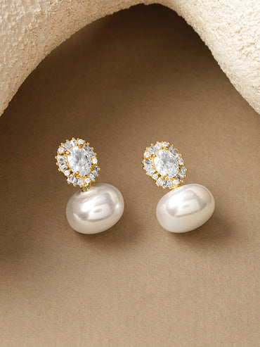 American Diamond Zirconia Pearl Drop Earrings