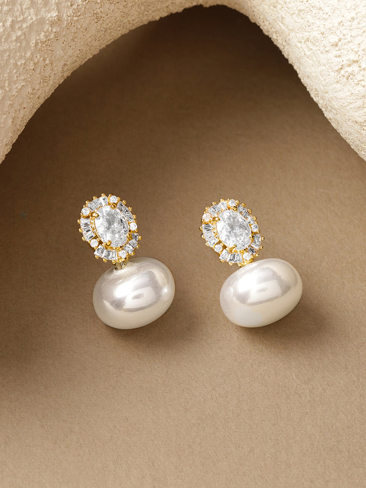 American Diamond Zirconia Pearl Drop Earrings