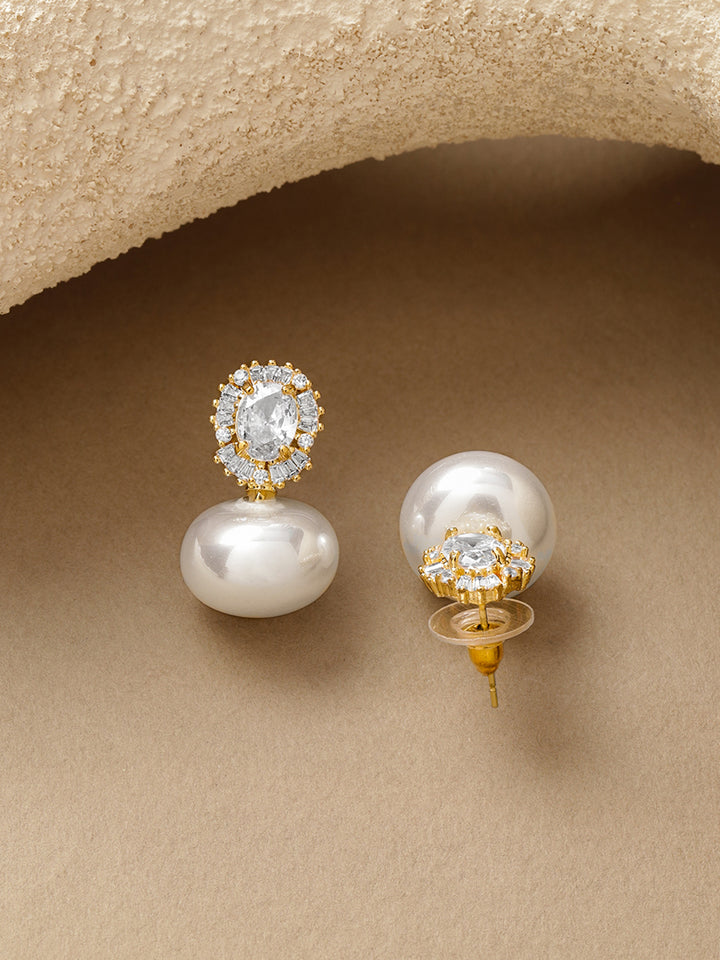 American Diamond Zirconia Pearl Drop Earrings