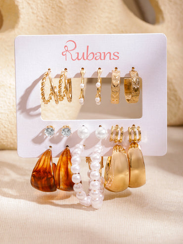 Pack of 9 Hoops and Stud Earrings