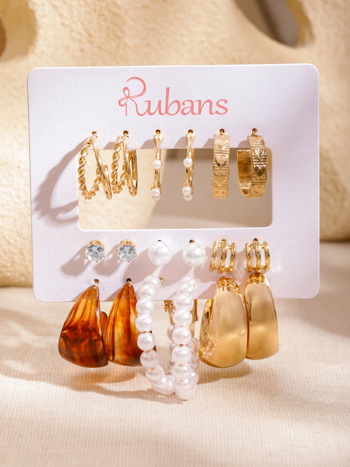 Rubans Set Of 9 18K Gold Plated Circular Half Hoop Earrings