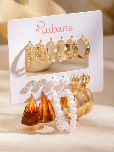 Pack of 9 Hoops and Stud Earrings