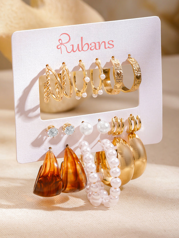 Pack of 9 Hoops and Stud Earrings