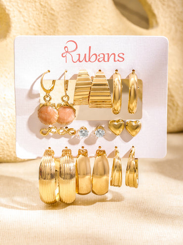 Pack of 9 Stud & Hoop Earrings