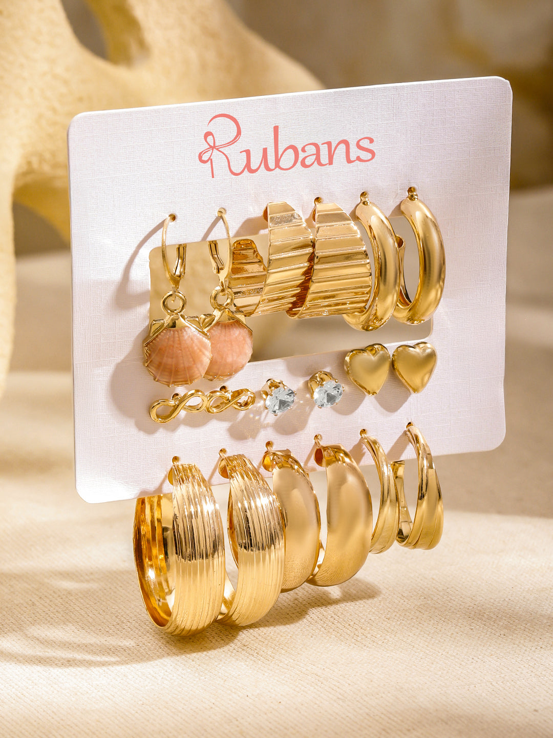 Rubans Set Of 9 18K Gold Plated Circular Half Hoop Earrings