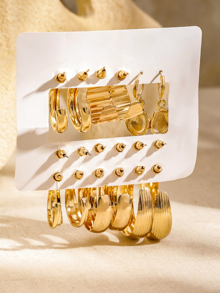 Rubans Set Of 9 18K Gold Plated Circular Half Hoop Earrings